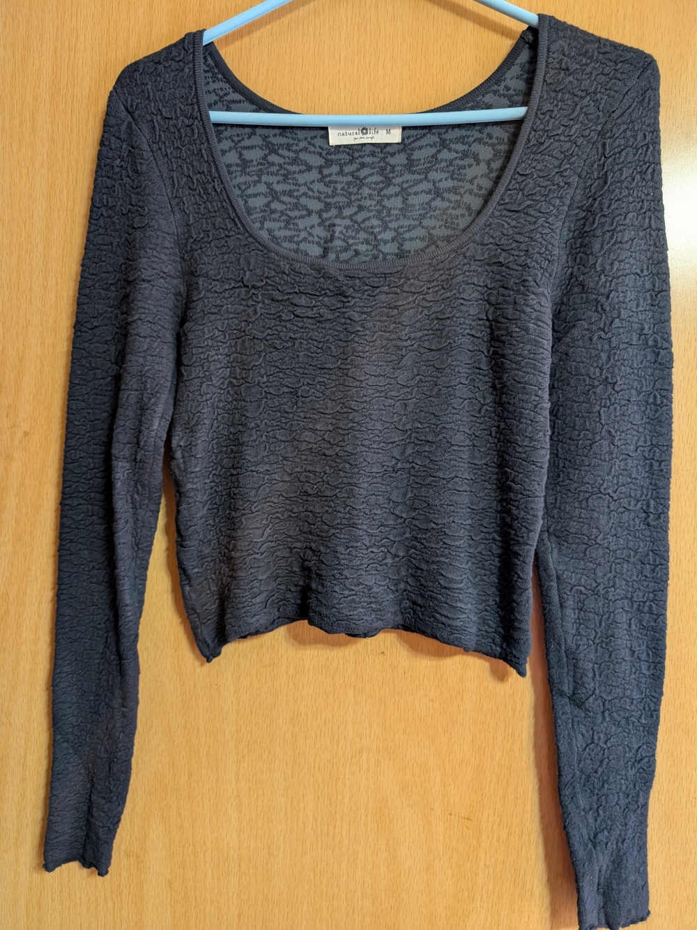 NATURAL LIFE Black Textured Long-Sleeve Scoop Neck Top